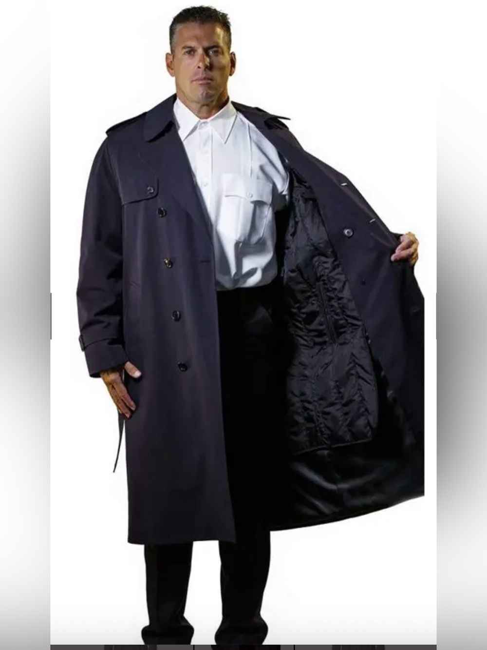 🔥🆕🔥 Anchor Uniform Black Double Breasted Trench Coat - 44R - Thinsulate Lining - Picture 13 of 13